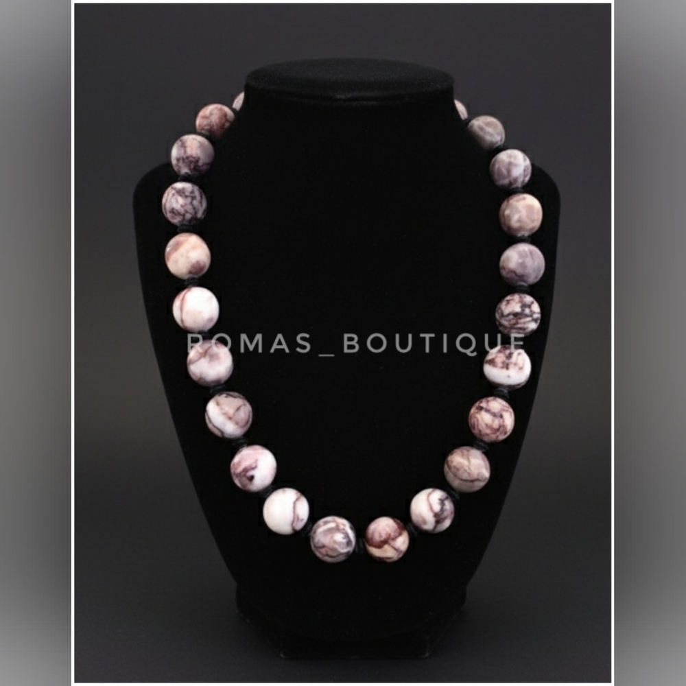 Large Round purple tone Stone necklace with unique silver tone clasp